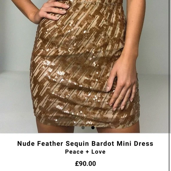 ⭐️Peace + love Nude feather sequins Bardot mini dress. - Picture 4 of 9